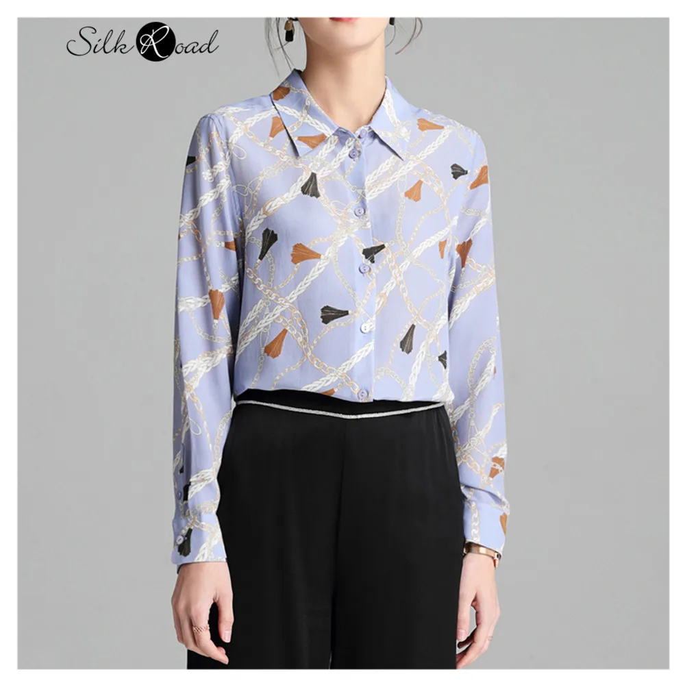 Silviye Silk shirt silk retro printing long sleeve top spring shirt temperament women's new 2020