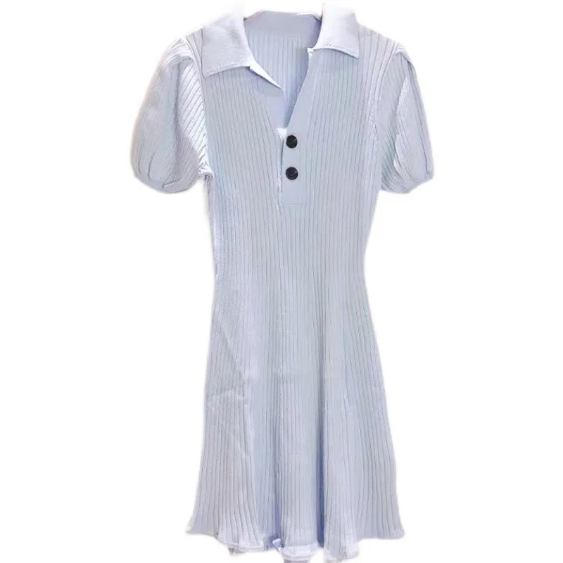 

Women Dress 2021 Spring and Summer New Ladies Stitching Knitted V-neck Dress
