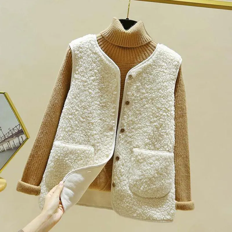 

Nice Autumn Vest Women Waistcoat Winter Thermal Warm Thick Fleece Vests For Women Sleeveless Jacket Ladies White
