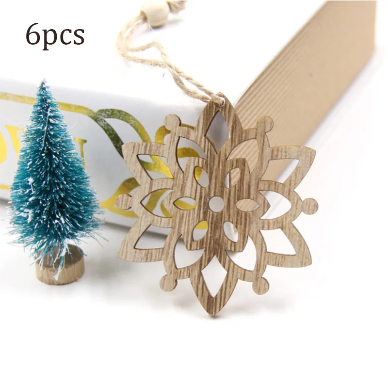 6pcs Snowflakes 6 шт. полые снежинки животные рождественские деревянные висячие украшения для рождественской елки подвески вечерние украшения рождественские поделки - Окраска металла: 6pcs Snowflakes