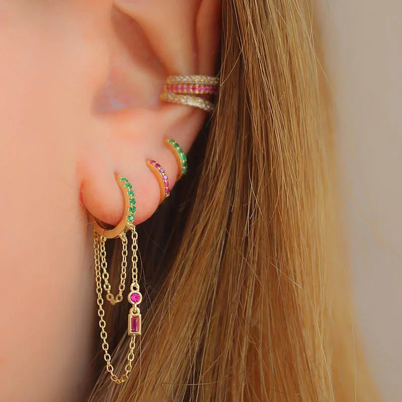 Женские серьги подвески из серебра 100% пробы с радужным кубическим