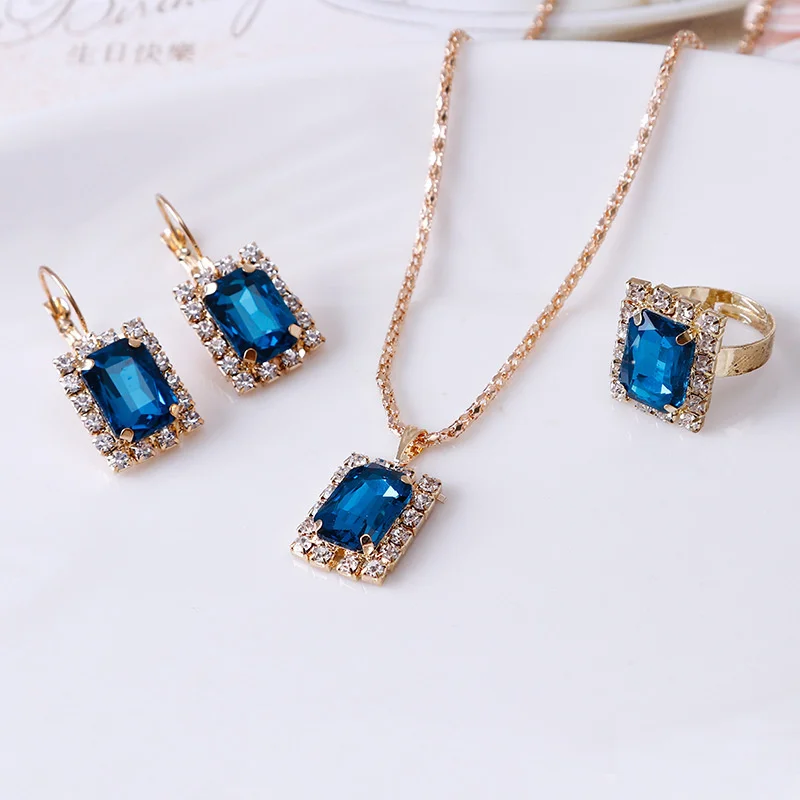 

Crystal Wedding Jewelry Sets For Bridal Engagement Pendant Necklaces Rings Earring Valentine's Day Gift Trendy Trinket Accessory