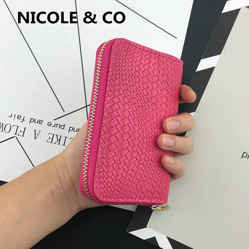 

NICOLE & CO New short Purse PU Leather Women Wallets Fashion Cards Holders Slim Coin Pocket Purse Money Bag weaving wallets
