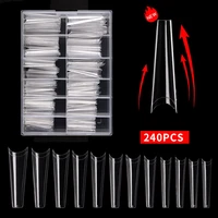 misscheering 240 pcsset flat head french nail tips for extension fashion long fake nails accessories for diy manicure