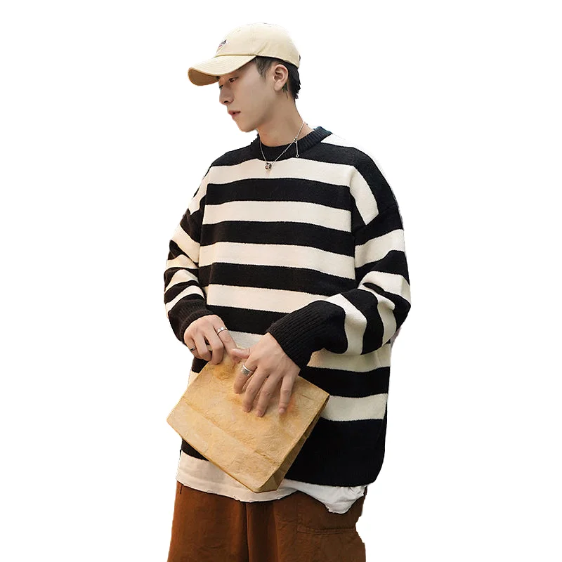 

Jersey holgado de rayas negras para hombre ropa de invierno ocho colores gratis 2021