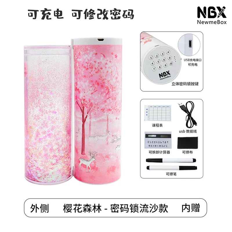 Pink cherry blossom NBX пенал для карандашей с паролем, держатель для ручек с рисунком из мультфильма, Большая вместительная коробка для канцелярских принадлежностей, кодовый замок, сумка для хранения для дома, офиса, школы - Цвет: Pink cherry blossom