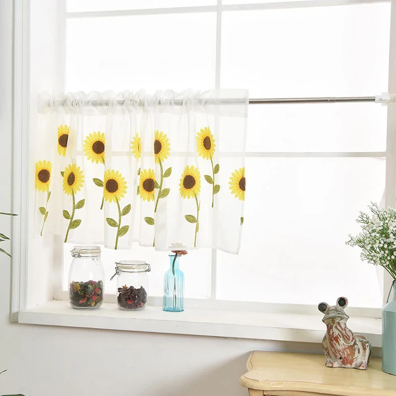 Занавеска с вышивкой маргаритки для дома кухни окна полупрозрачная панель