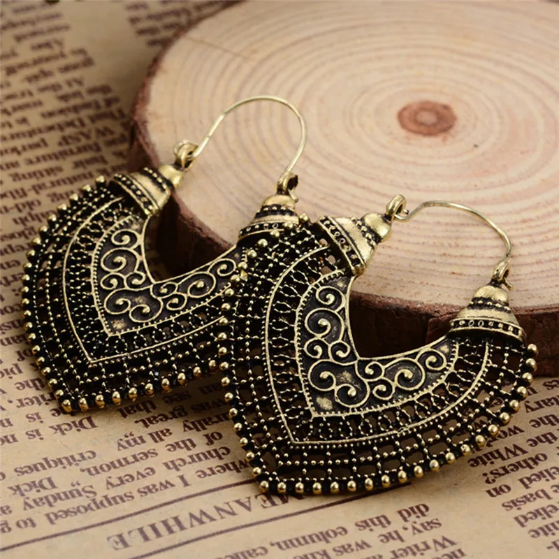 1 пара резные металлические полые серьги подвески с бронзовым покрытием в форме