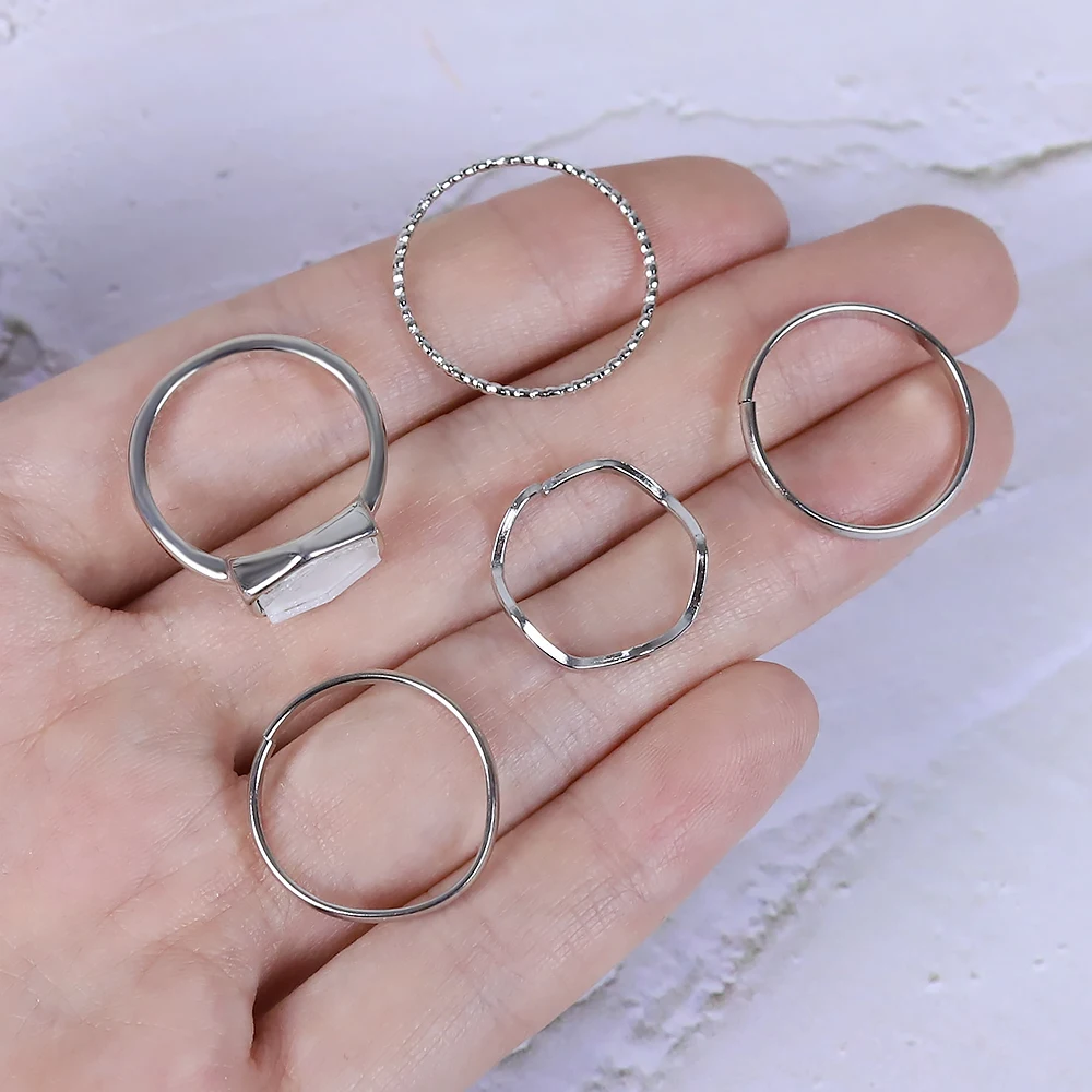 5pcs Ins Niche Design High Sense Suit Ring Female Element Geometric Fashion Simple Personality Index Finger Gothic | Украшения и