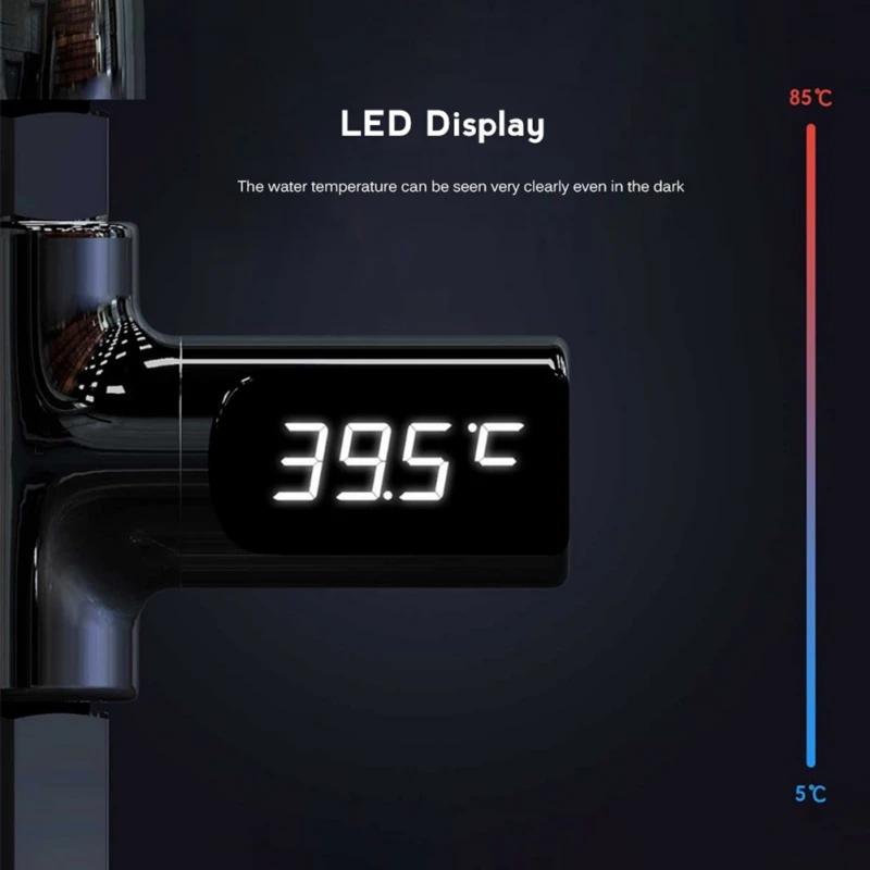 

LED Display Water Shower Thermometer Self-Generating Electricity Water Temperature Monitor Energy Smart Meter For Kichen