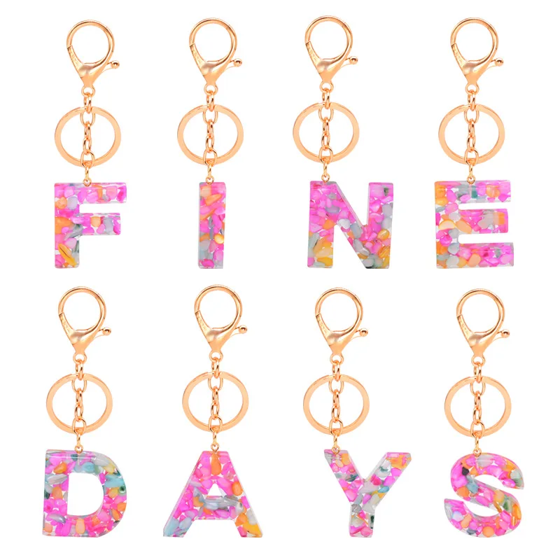 

26 Letter Keychain Design Handmade Key Chain Gold Plated Resin Charm Keyring