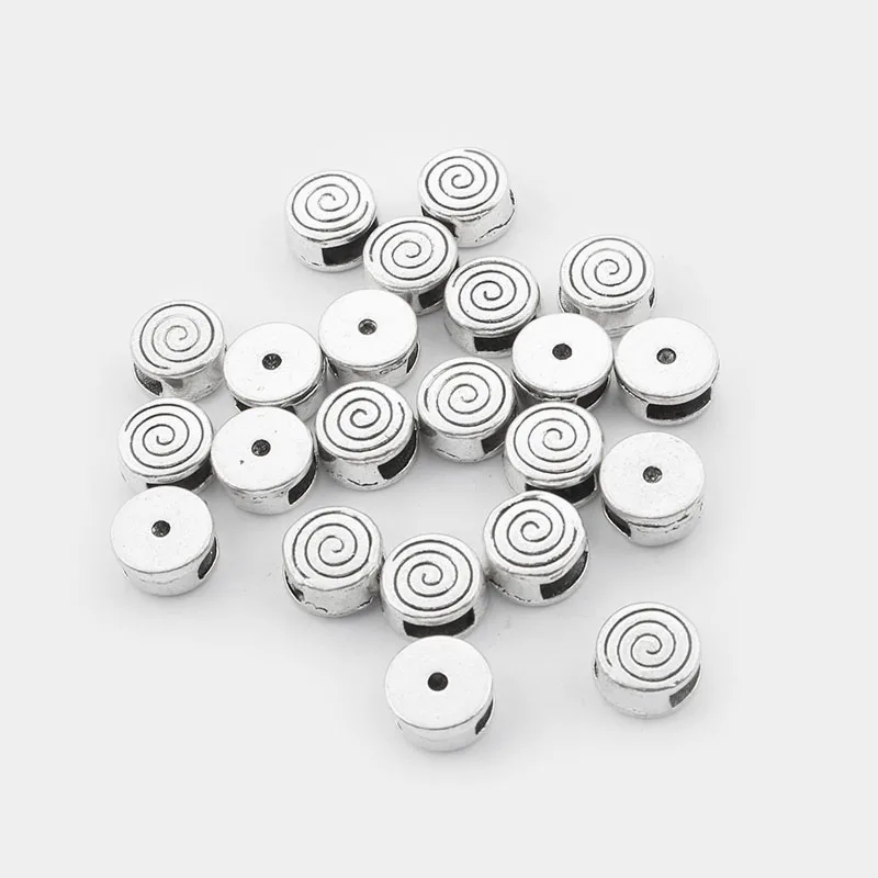 

20pcs Silver Color Swirl Spiral Flat Sliders Beads 5x2mm For 5mm Flat Leather Bracelet Jewelry Findings Making