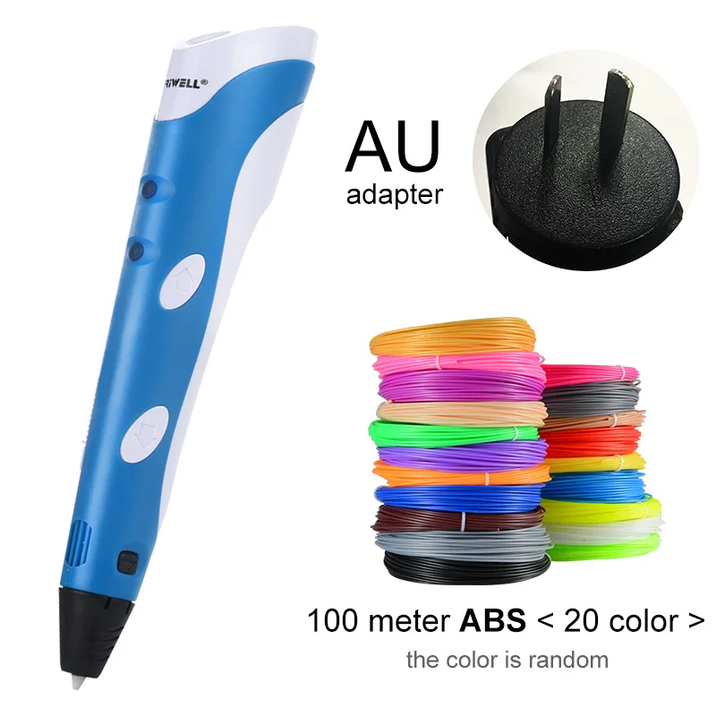 Myriwell, 3D Ручка,, сделай сам, 3D печать, ручка с 100 м ABS/PLA нитью, креативная игрушка, подарок для детей, дизайнерский рисунок - Цвет: Blue AU-100m ABS