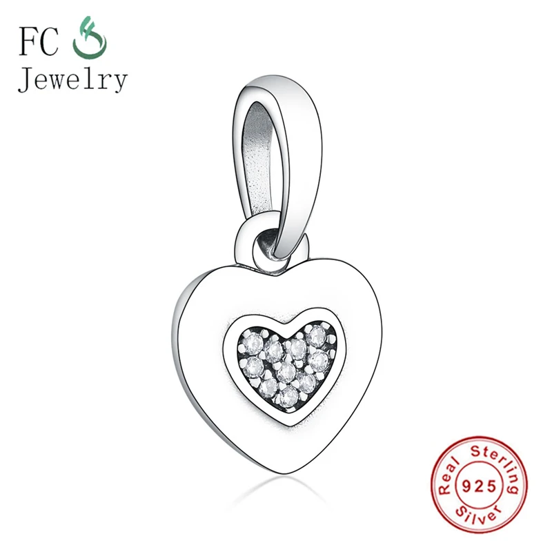 Подходят оригинальный Браслеты 925 пробы серебро сердце Форма Подвески Berloques