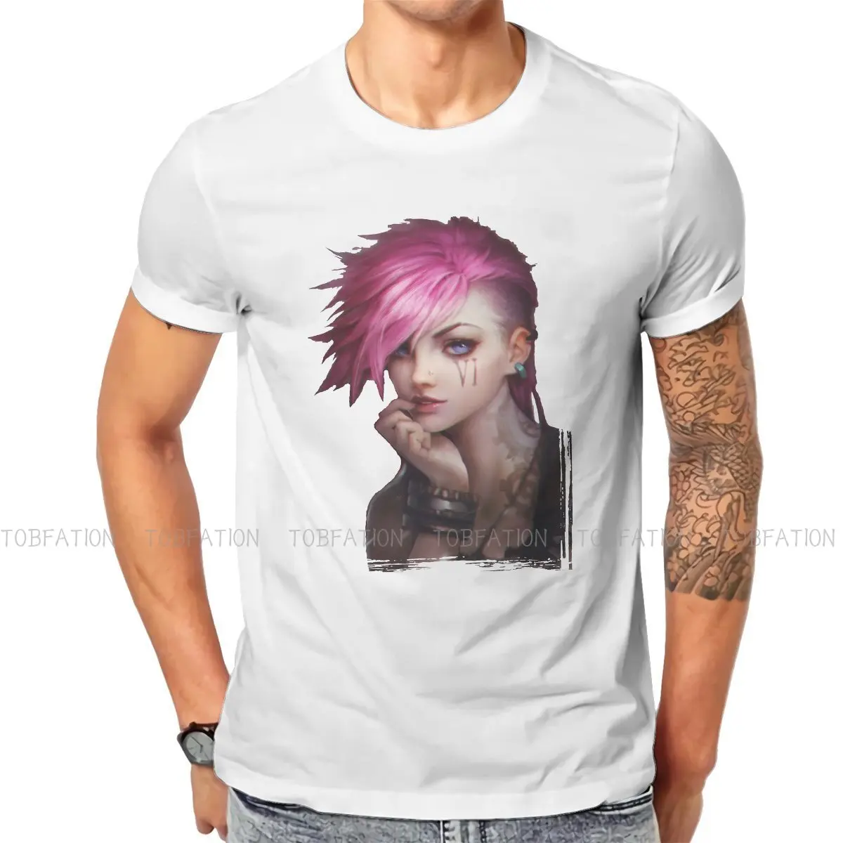 

Футболка с надписью «Beauty Vi The Piltover Enforcer», базовая тенниска из аниме «Лига Легенд аркане», одежда для мужчин, индивидуальность