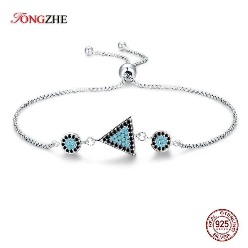 

TONGZHE Charm Bracelet Men Women 925 Sterling Silver Blue Stone Cubic Zirconia Evil Eye Women Bracelet Tiffan Jewelry Boho Sale