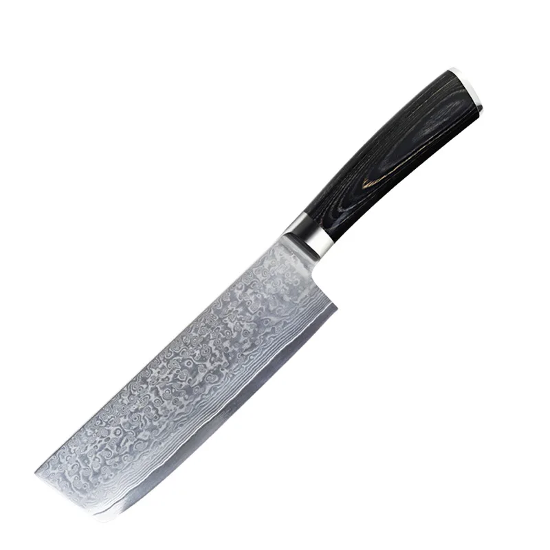 

New 7 Inch 67 Layers 9Cr18CoMoV Damascus Steel Professional Kitchen Knives Ultra Sharp Cleaver Nakiri Japanese Knife Wood Handle