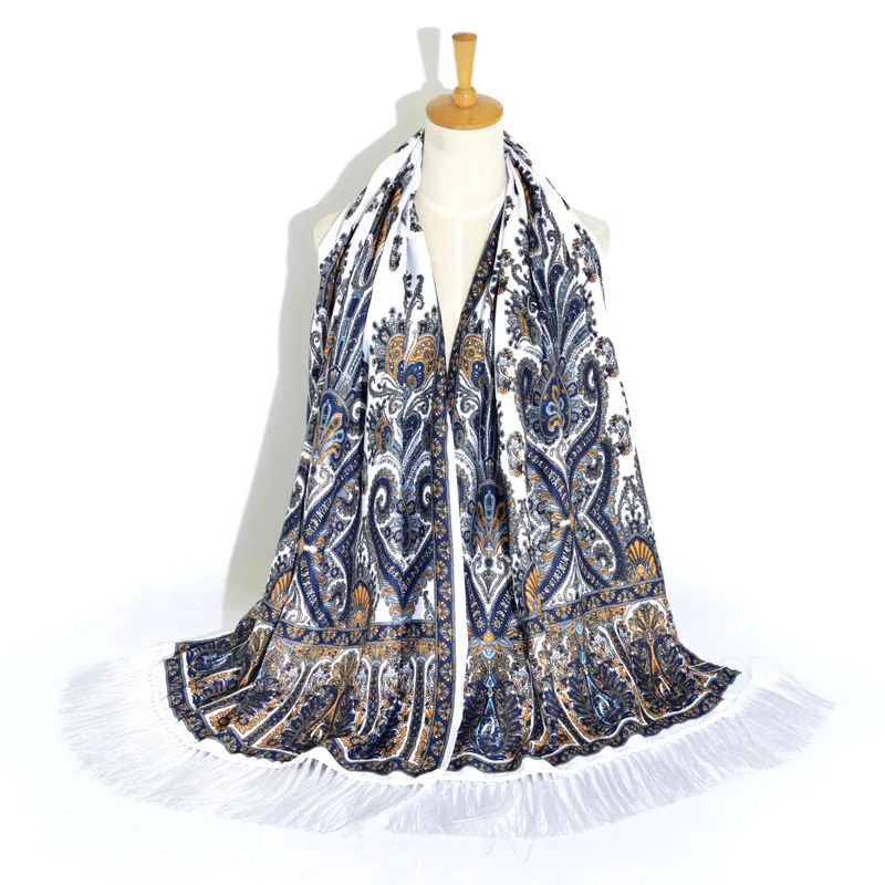 

Winter Scarf Cashmere Shawl Women Russian Ethnic Female Babushka Hijab Floral Dupatta Ukrainian Polish Fringe Foulard Bandana