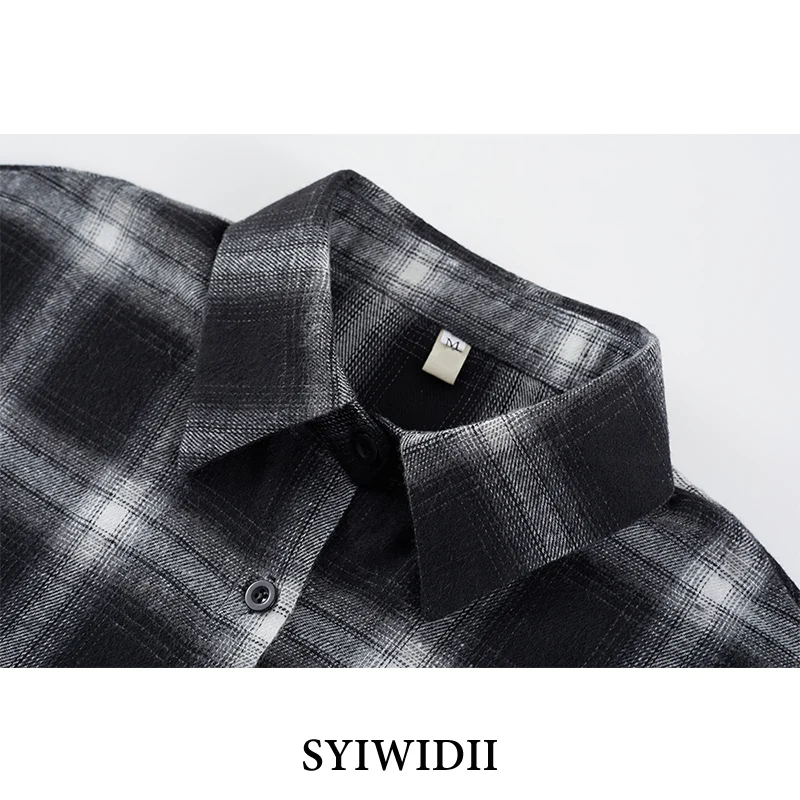 Syiwidii рубашки в клетку для женщин с длинным рукавом оверсайз блузки на пуговицах