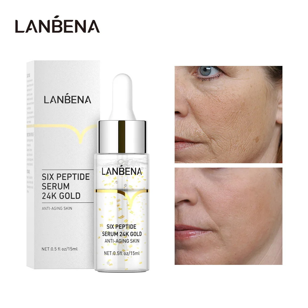 

LANBENA 24K Gold Hyaluronic Acid Six Petides Collagen Face Serum Vitamin C Whitening Shrink Pore Essence Anti Aging Skin Care