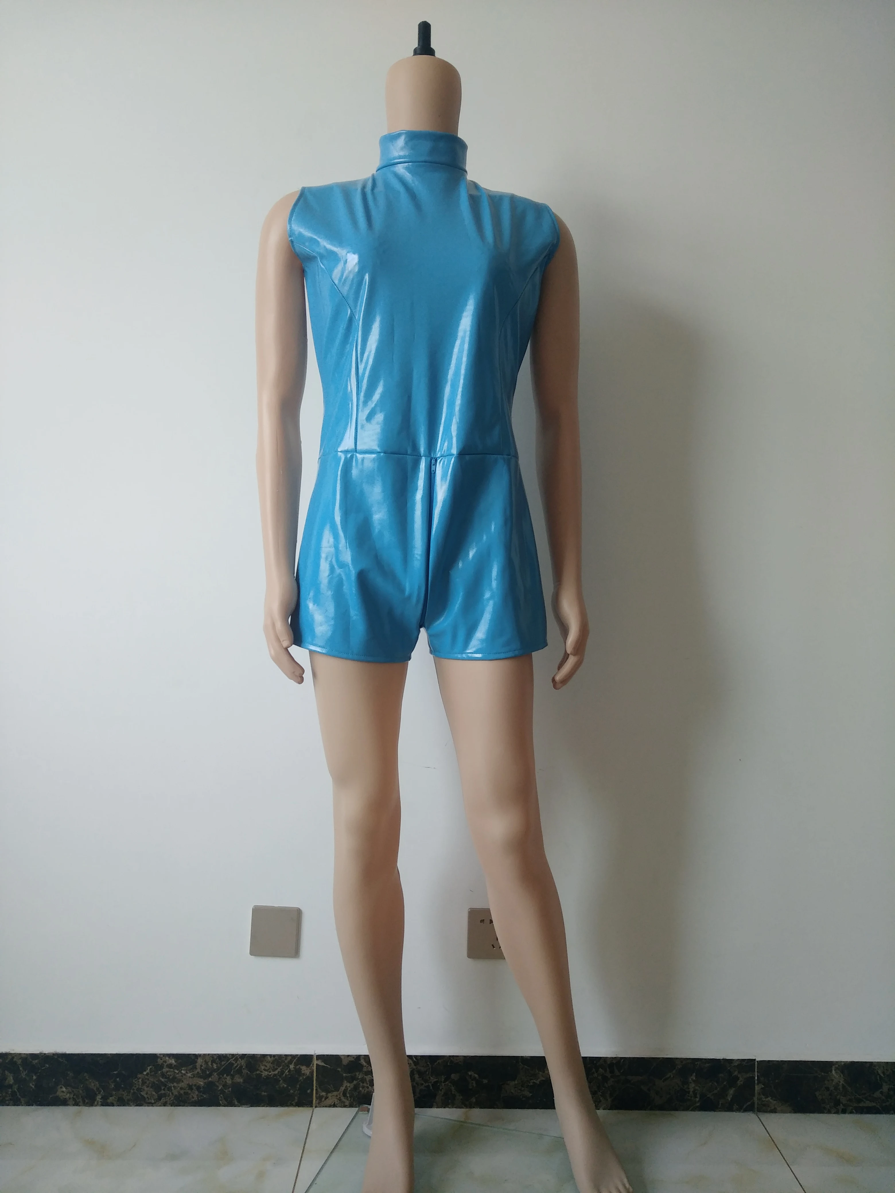 Черный PVC кожаный Детский костюм для женщин искусственная кожа Комбинезон