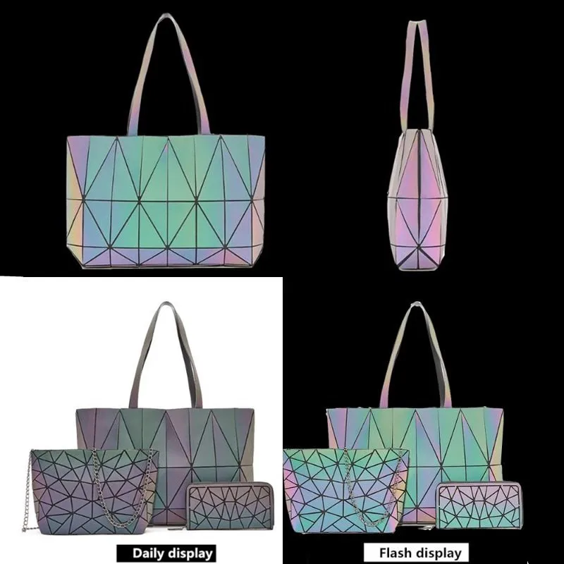 

Fashion Luminous Handbags Women High Quality Tote set Ladies Large Bolsos shoulder bag+Chain Crossbody Bags+purse 3pcs est