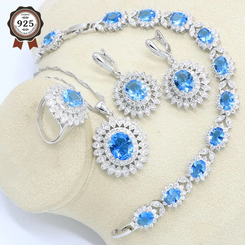 Светло-голубой белый циркон серебряный цвет свадебный браслет серьги ожерелье