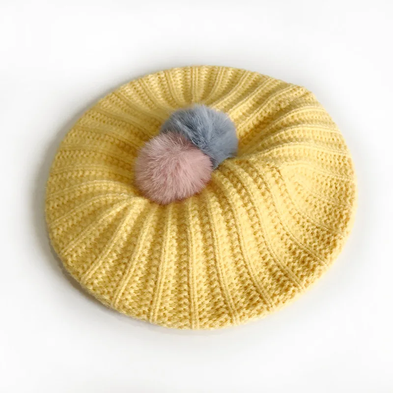 

Baby Knitted Pom Poms Beanie Hats Soft Wool Caps Warm Infantil Boy Girl Winter Hairball Toddler Children 1-3 Y