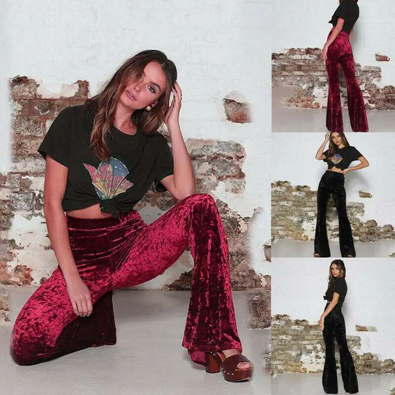 Женские осенние модные теплые брюки с высокой талией золотистые Бархатные