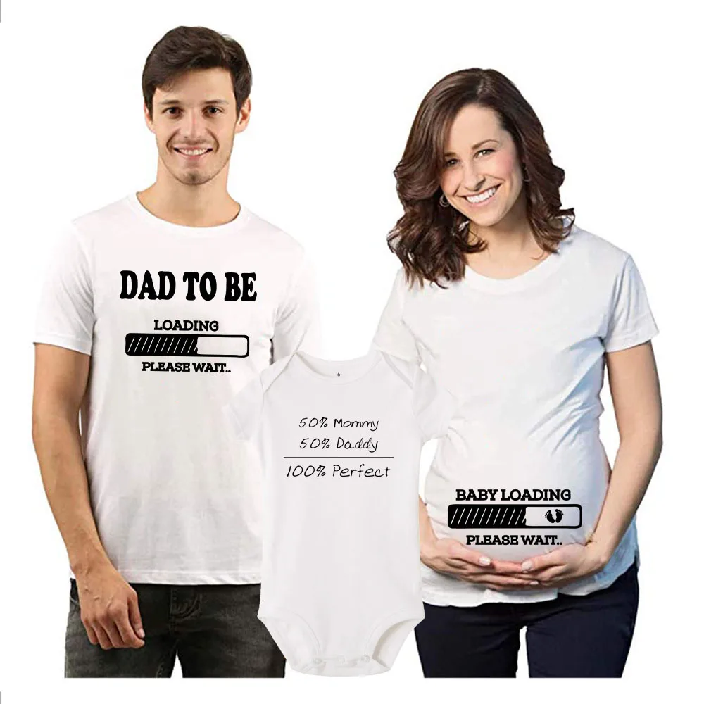 

1pc Dad/ Baby To Be Loading Pls Wait Preganant Anouncement Family Tshirt Perfect Baby Rompers Fashion Family Clothes Wear