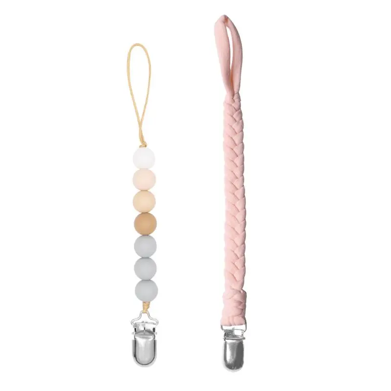 

Pacifier Clips Braided Pacifier Chain & Silicone Beaded Pacifier Holder Teether 95AE