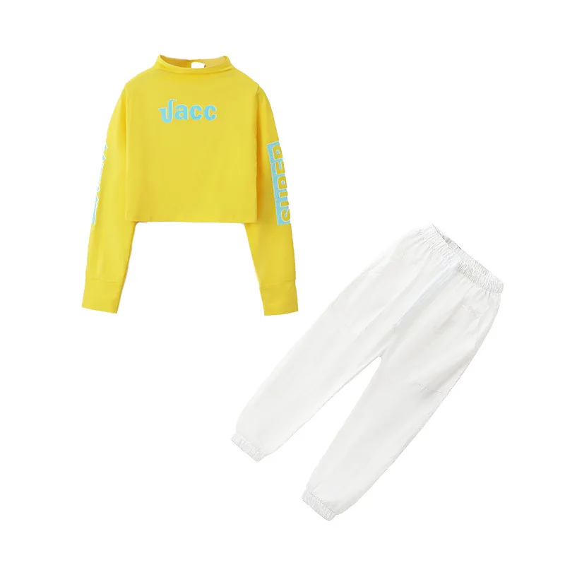 

Children Hip Hop Clothing Turtleneck Sweatshirt Crop Top Long Sleeve White Streetwear Pants for Girls Jazz Dance Costume Clothes