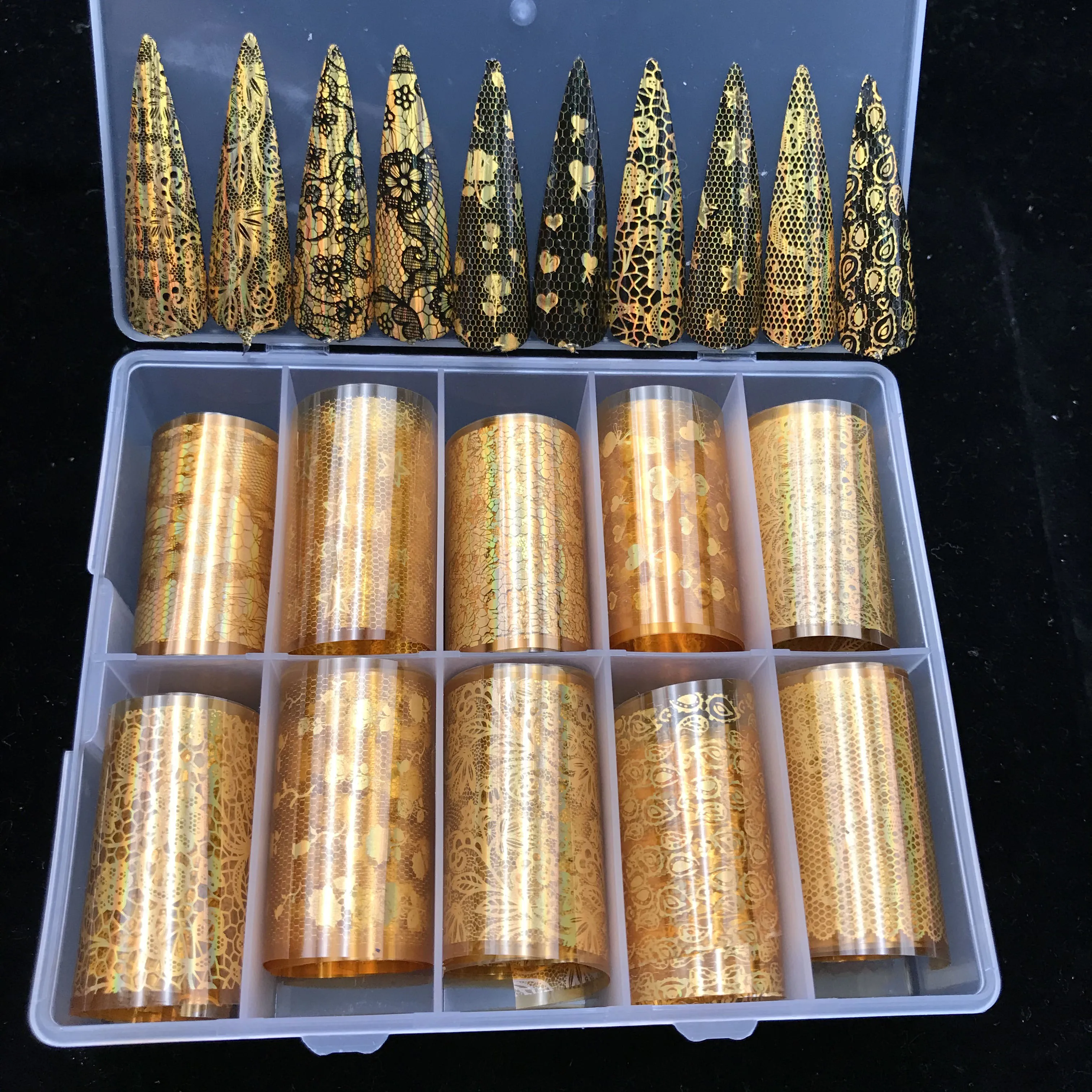 

XueQun 4*100 см золотая кружевная дизайнерская Фольга для ногтей