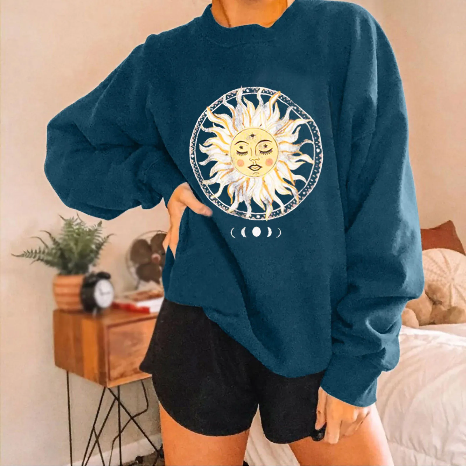 

Women Casual Printing Long Sleeve Sweatshirt Pullover Tops Blouse Girls Hood Long Sleeve Tracksuit Streetwear