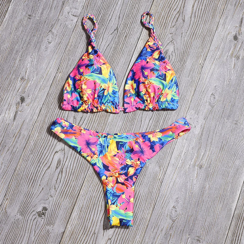 Комплект бикини с цветочным принтом сексуальный полый Купальник для женщин