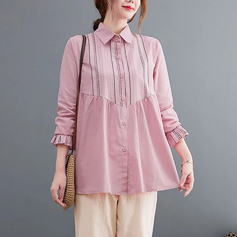 

Женские повседневные рубашки с длинным рукавом Новое поступление осень 2021 Винтажный стиль отложной воротник свободные женские элегантные ...