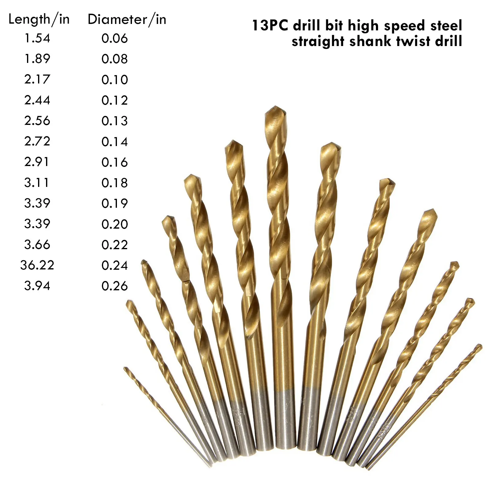 

13Pcs Straight Shank Metric M35 Cobalt Steel High Speed Steel Titanium Coated Twist Drill Bit Tool Woodworking Drilling Tool Set