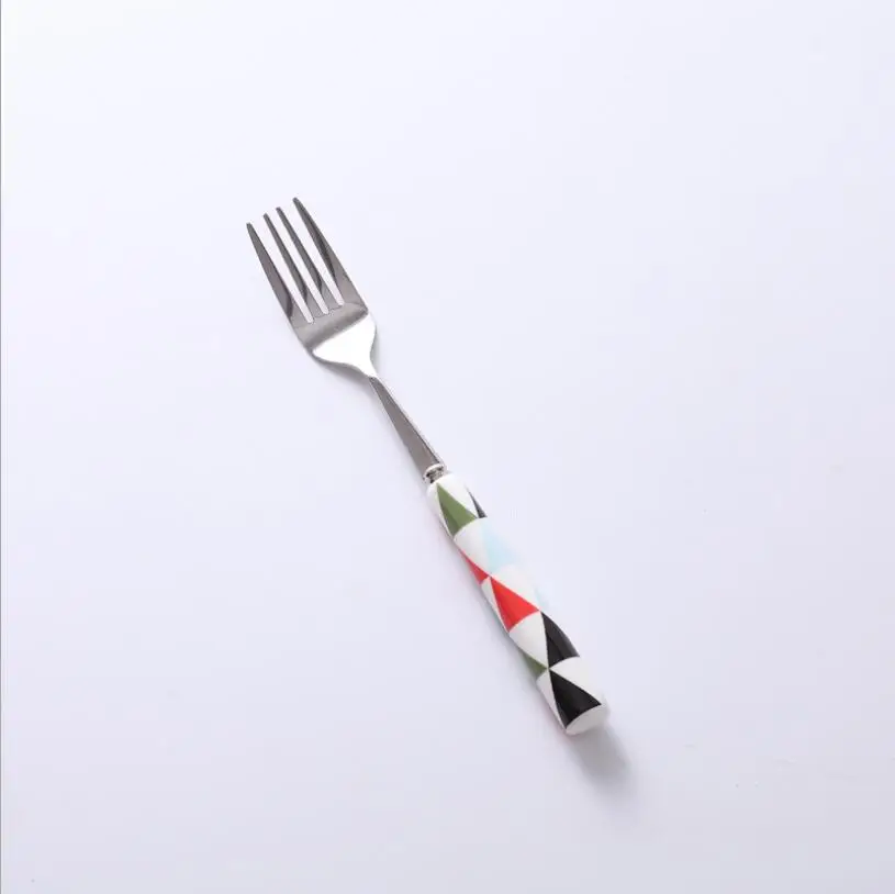 03 Dinner fork Вилка из нержавеющей стали с керамической ручкой в скандинавском стиле, вилка с треугольным узором, набор металлической посуды - Цвет: 03 Dinner fork