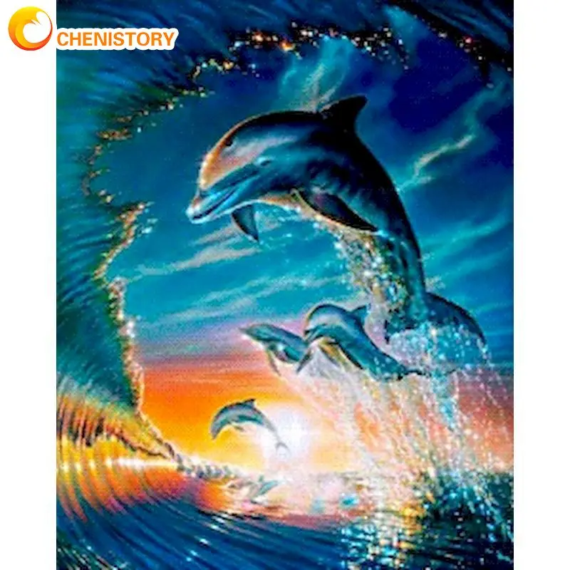 

CHENISTORY Paint By Numbers Dolphin Animal Picture Hand Painted Frame On Canvas Modern Home Living Room Wall Decoration Craft