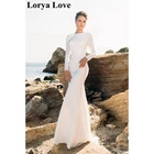 Элегантное простое свадебное платье 2020 с О-образным вырезом и длинными рукавами, сексуальное Свадебные платья с глубоким вырезом на спине, белое, цвета слоновой кости, платье русалки с открытой спиной