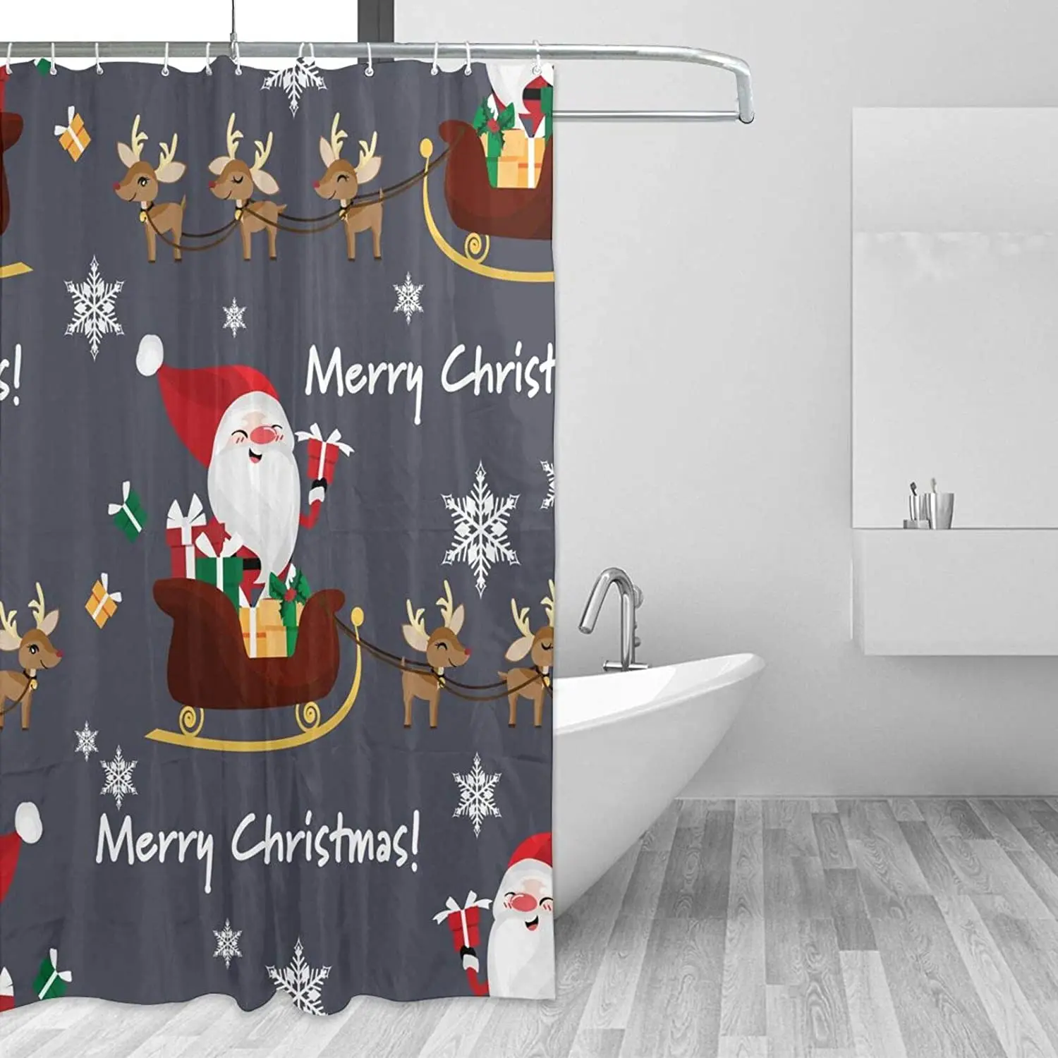 Shower Curtain For Bathroom Decor Merry Christmas Santa Moose Elk Gift Grey Bathroom Curtain Cute Christmas Farmhouse Curtains