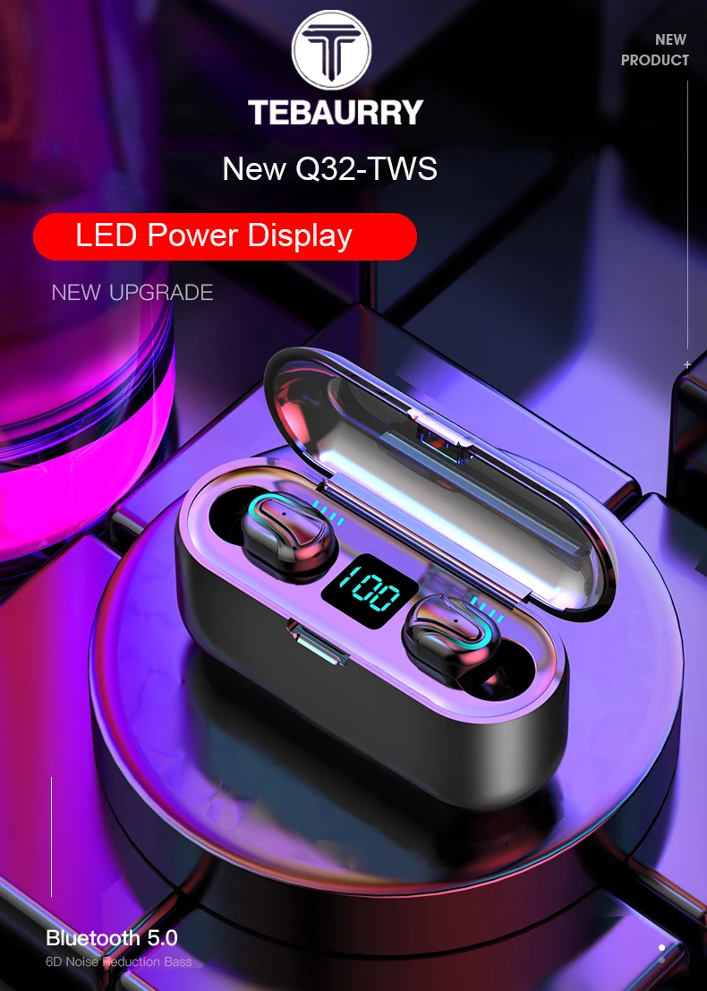 TEBAURRY TWS V5.0 Bluetooth наушники беспроводные наушники мини беспроводные наушники 6D Hi-Fi стереогарнитура с внешним аккумулятором на 3500 мАч