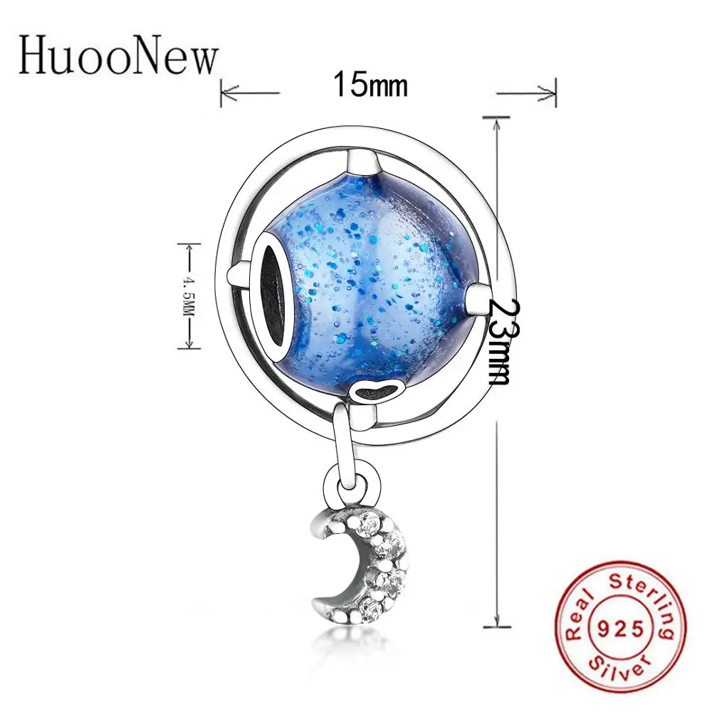 

Fit Original Charm Bracelet Authentic 925 Sterling Silver Sky Moon Blue Enamel Space Planet Bead For Making Women Berloque 2021