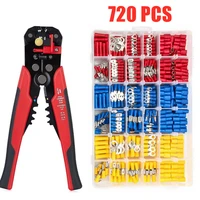 720pcs insulated cable connector electrical wire crimp spade butt ring fork ring lugs rolled terminals self adjusting plier