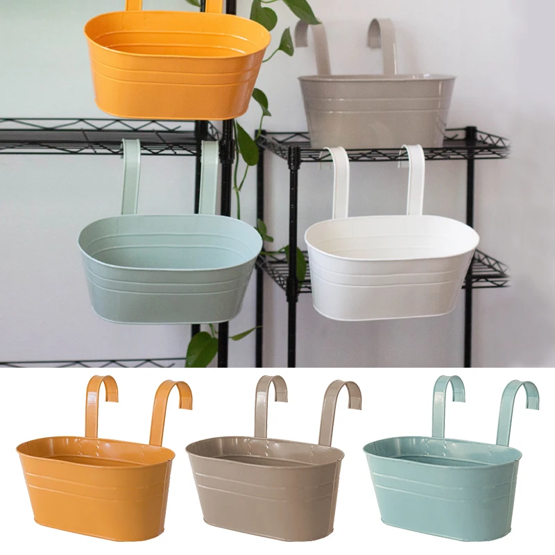 

1Pc Hanging Flower Pots Iron Balcony Garden Planter Holder with Detachable Hook