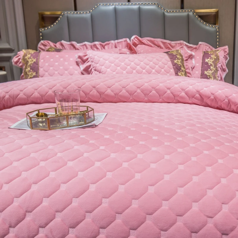Новый роскошный розовый плотный бархатный фланелевый флисовый стеганый Золотой