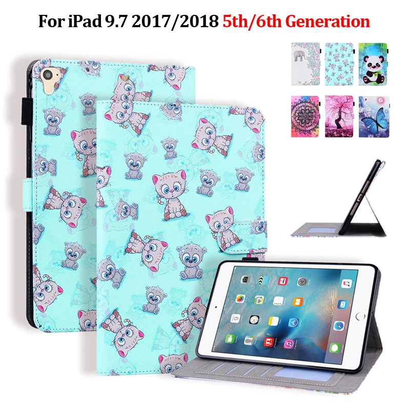 

Чехол для iPad 5 6, кожаный чехол для iPad 9,7 2018 2017, чехол с милым медведем, слоном, пандой, кожаный чехол для iPad Air 2 1