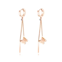japanese and korean accessories fashion sweet long tassel butterfly earrings titanium steel plated rose gold ladies earrings