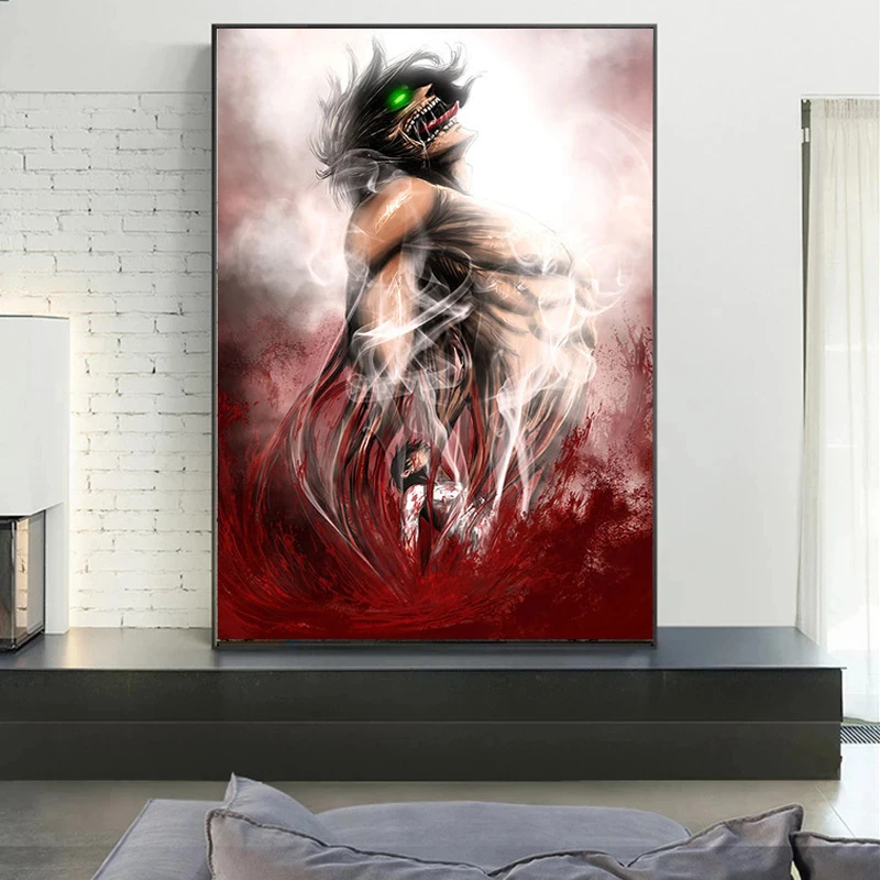 Плакат из шелковой ткани с рисунком аниме «атака на Титанов», декоративный постер для комнаты, гостиной, спальни