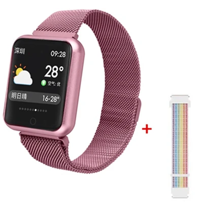 Pink cloth rainbow Bluetooth умные часы P68 с поддержкой кровяного кислорода, давления, сердечного ритма, IP68 Водонепроницаемые спортивные Смарт-часы для xiaomi huawei iphone - Цвет: Pink cloth rainbow